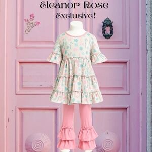 Eleanor Rose Floral Dress and Ruffle Pants Set Christmas Holiday Pink Girly